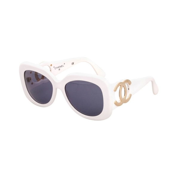 CHANEL Accessories - Chanel White Sunglasses With Gold Interlocking CC